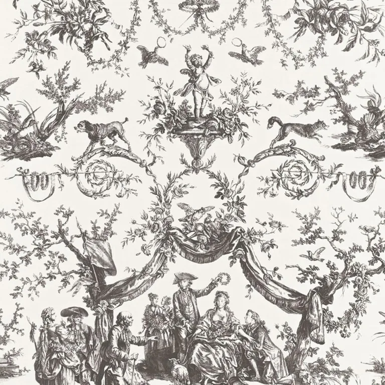 Schumacher 175273 Le Couronnement De La Rosiere Grisaille fabric swatch