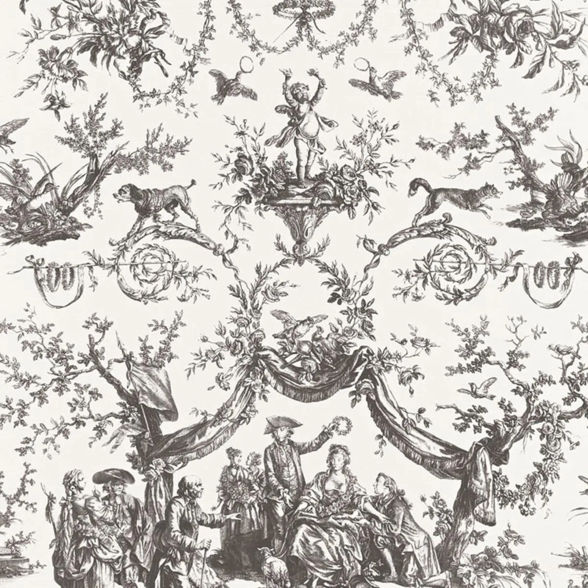 Schumacher 175273 Le Couronnement De La Rosiere Grisaille fabric swatch