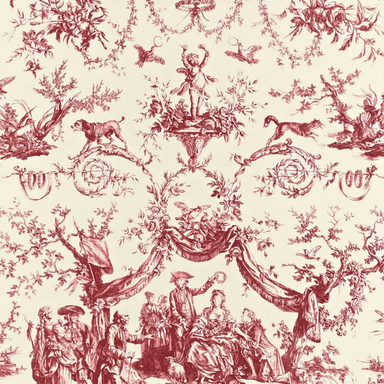 Schumacher 175270 Le Couronnement De La Rosiere Rouge fabric swatch