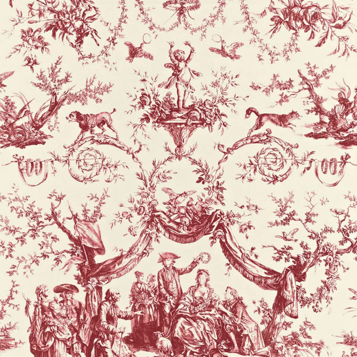 Schumacher 175270 Le Couronnement De La Rosiere Rouge fabric swatch
