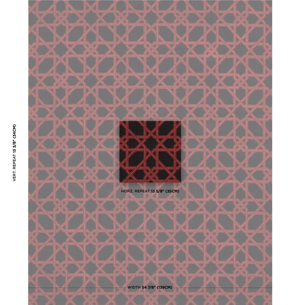 Schumacher 83222 Le Maroc éPinglé Black And Red fabric swatch