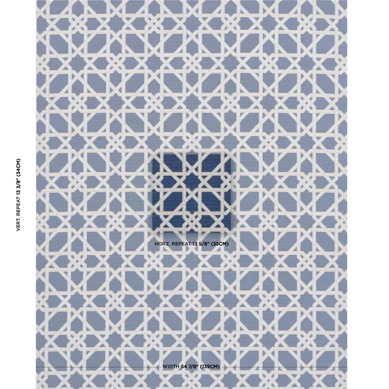 Schumacher 83220 Le Maroc éPinglé Blue fabric swatch
