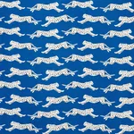Schumacher 177742 Leaping Leopards Blue fabric swatch