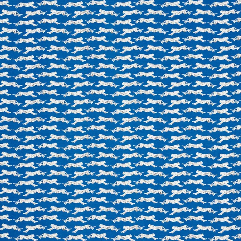 Schumacher 177742 Leaping Leopards Blue fabric swatch