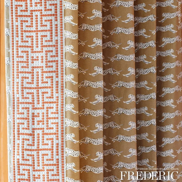 Schumacher 177741 Leaping Leopards Sand fabric swatch