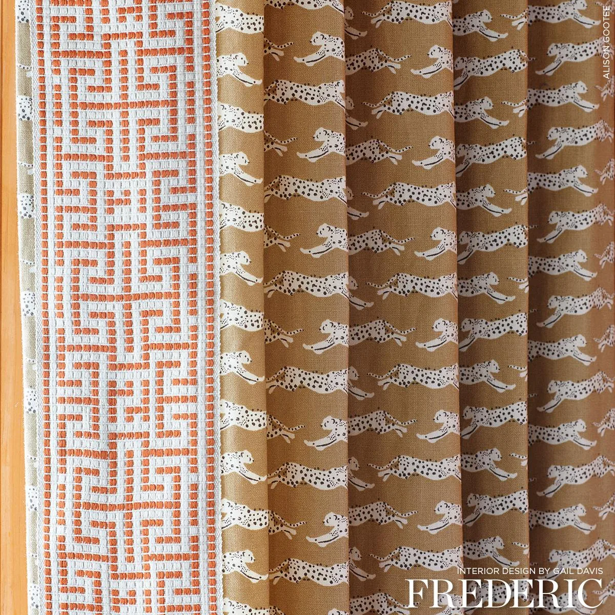 Schumacher 177741 Leaping Leopards Sand fabric swatch
