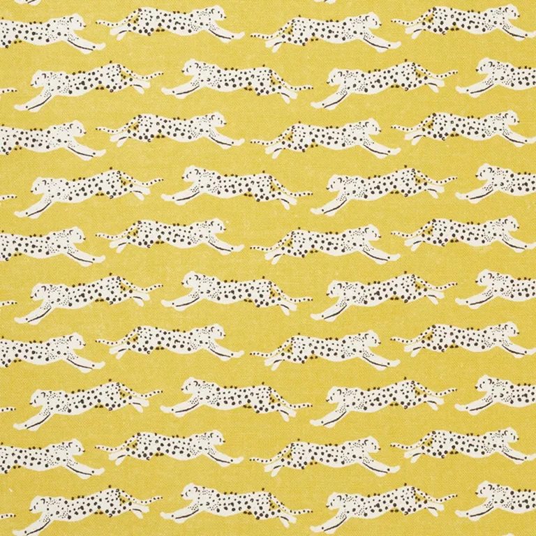 Schumacher 177740 Leaping Leopards Yellow fabric swatch