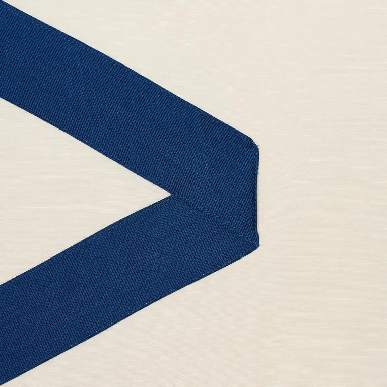 Schumacher 69695 Legere Linen Silk Appliqué Cobalt On Ivory fabric swatch