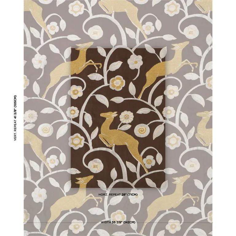 Schumacher 68912 Les Gazelles Au Bois Chocolate fabric swatch