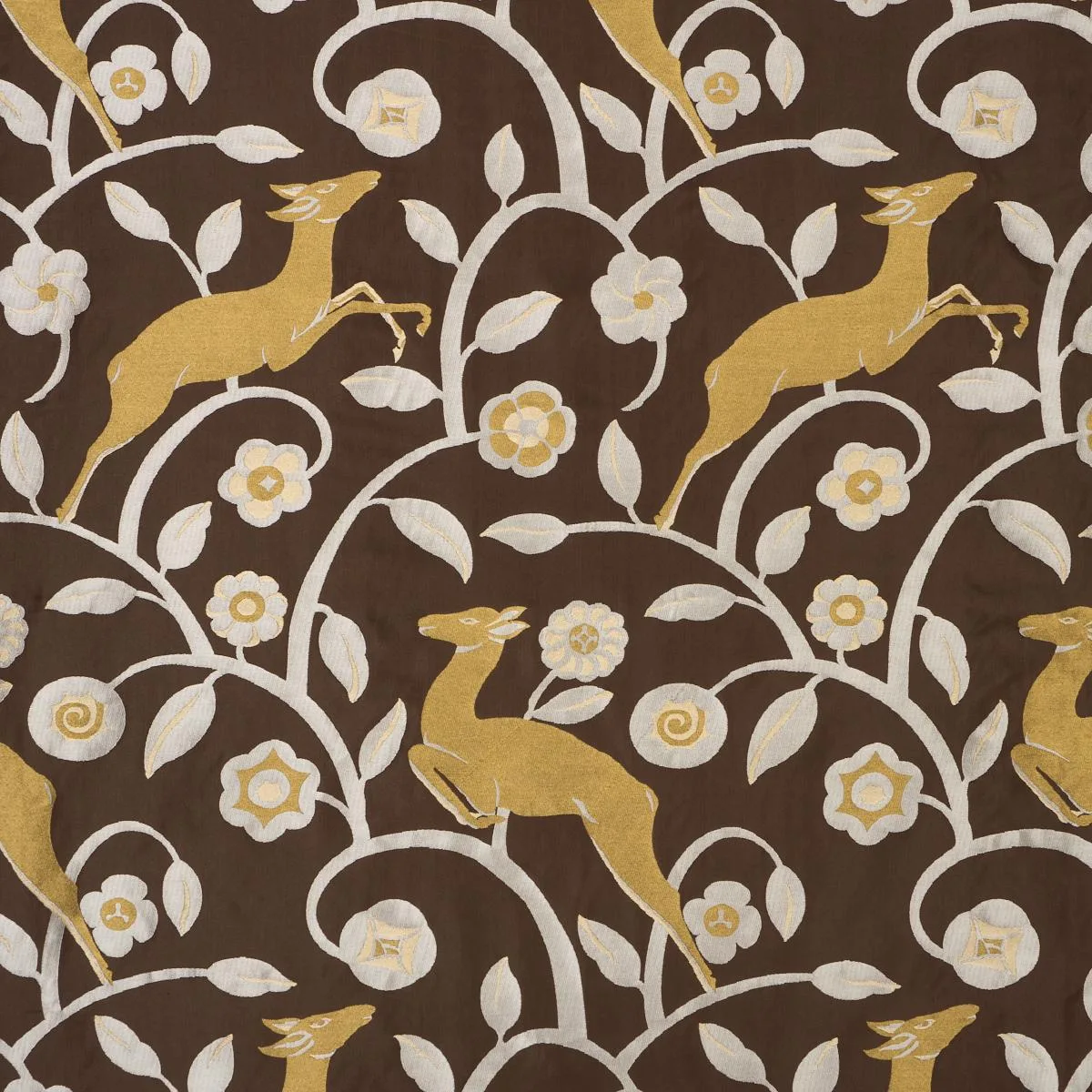 Schumacher 68912 Les Gazelles Au Bois Chocolate fabric swatch