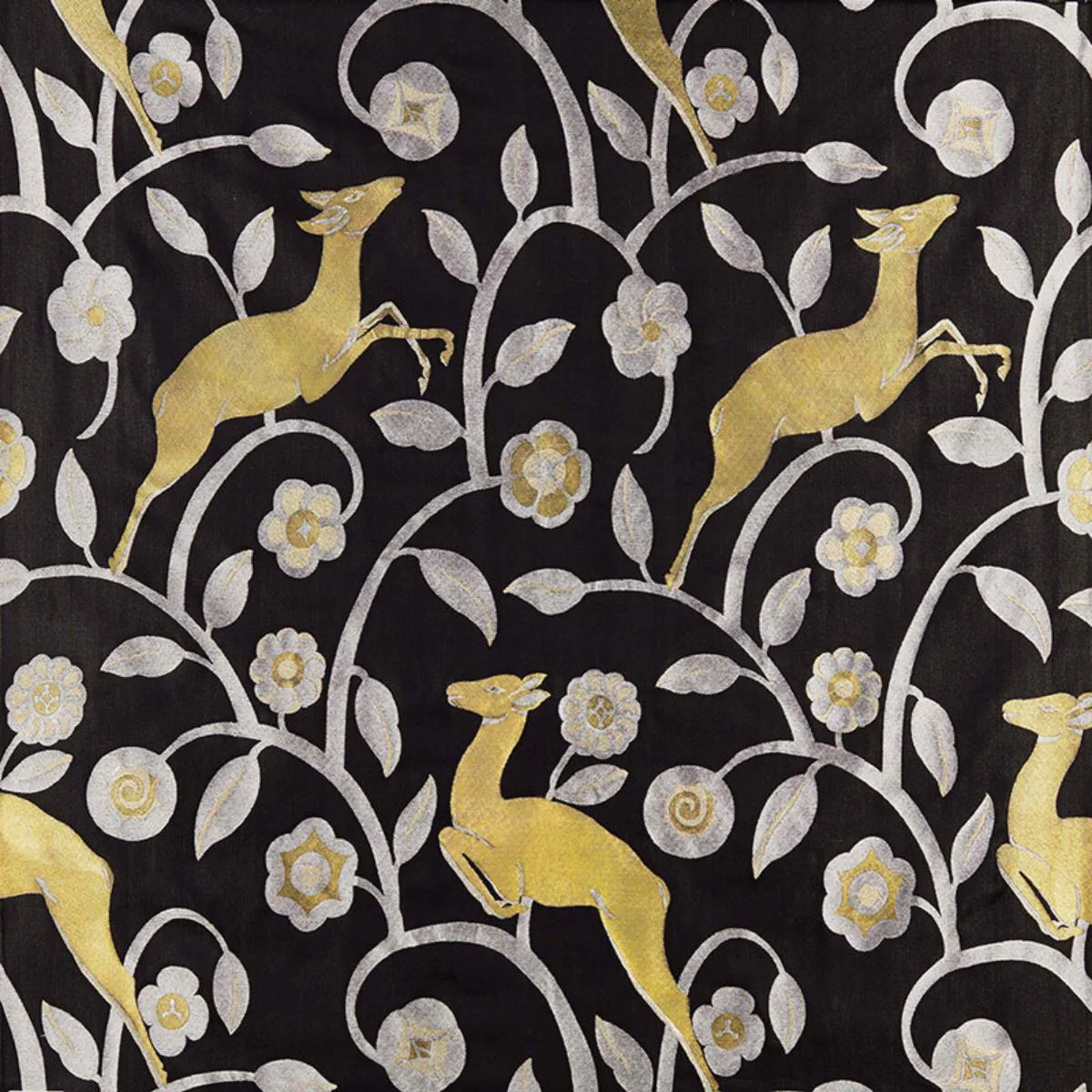Schumacher 68910 Les Gazelles Au Bois Noir fabric swatch