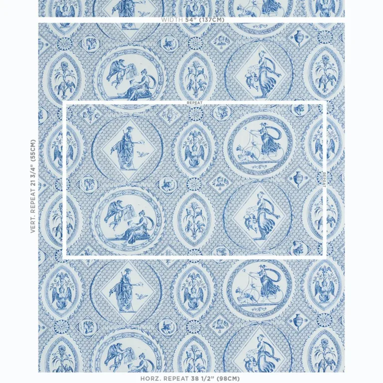 Schumacher 179560 Les Scenes Contemporaines Blue fabric swatch