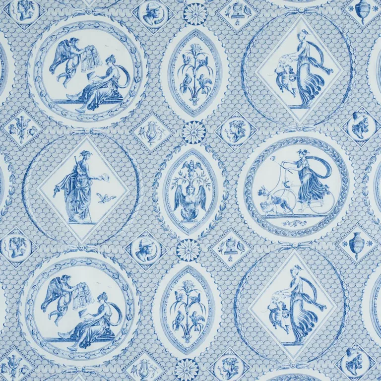 Schumacher 179560 Les Scenes Contemporaines Blue fabric swatch