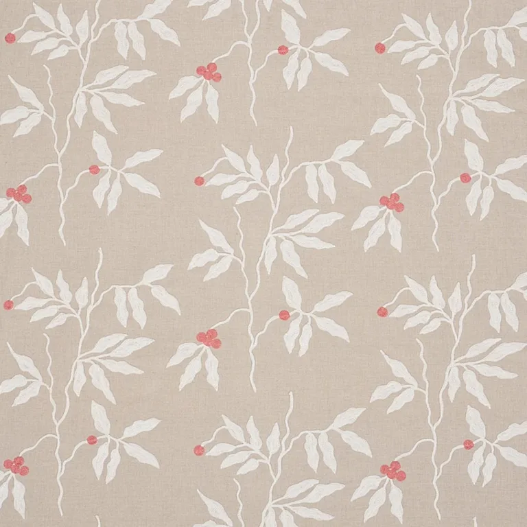 Schumacher 80431 Lilla Embroidery Ivory On Neutral fabric swatch