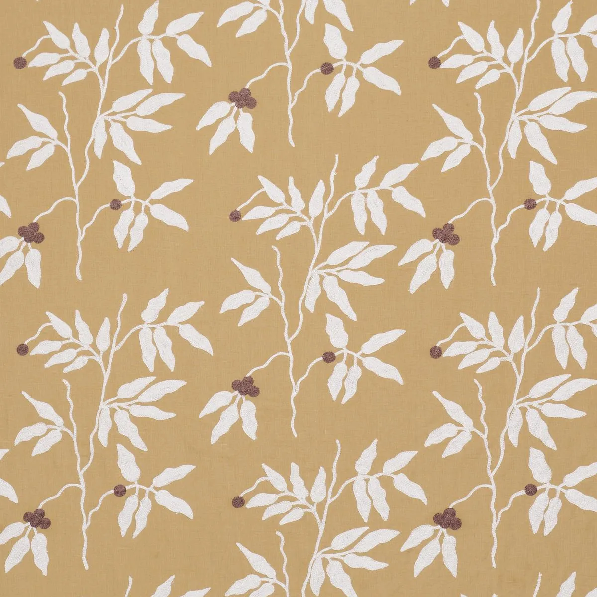 Schumacher 80434 Lilla Embroidery Ochre fabric swatch