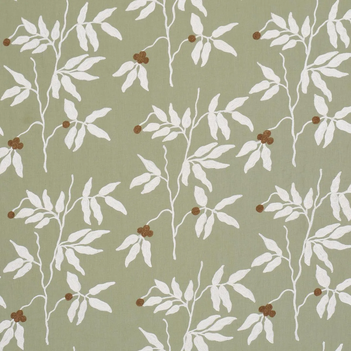 Schumacher 80433 Lilla Embroidery Olive fabric swatch