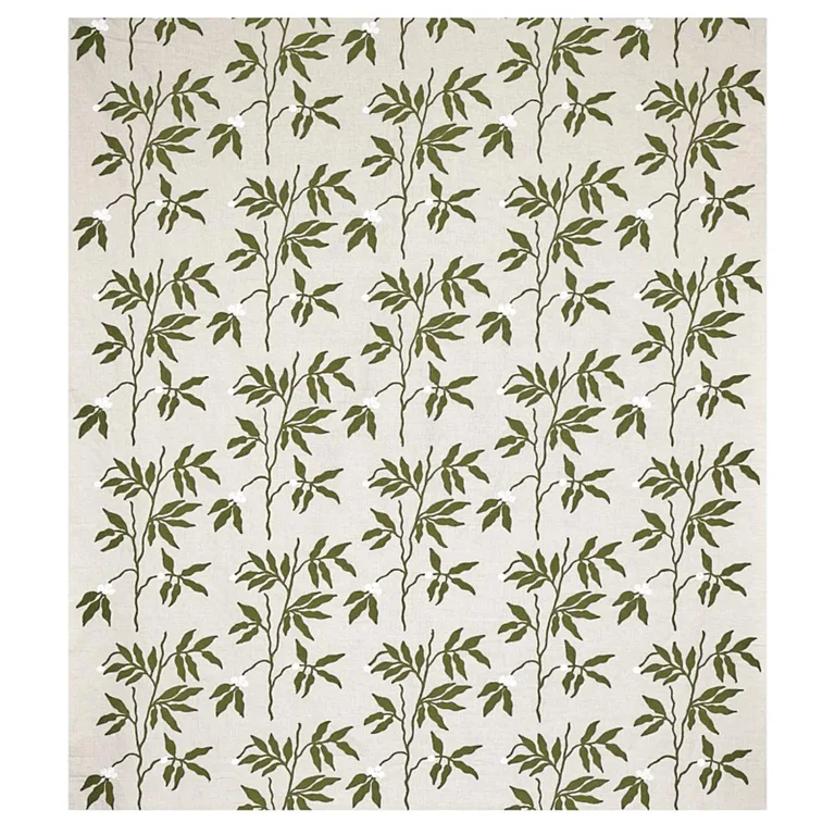 Schumacher 80430 Lilla Embroidery Olive On Neutral fabric swatch