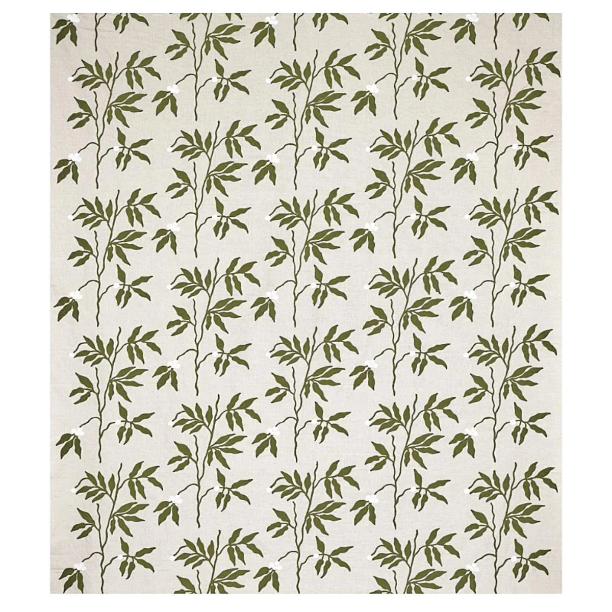 Schumacher 80430 Lilla Embroidery Olive On Neutral fabric swatch