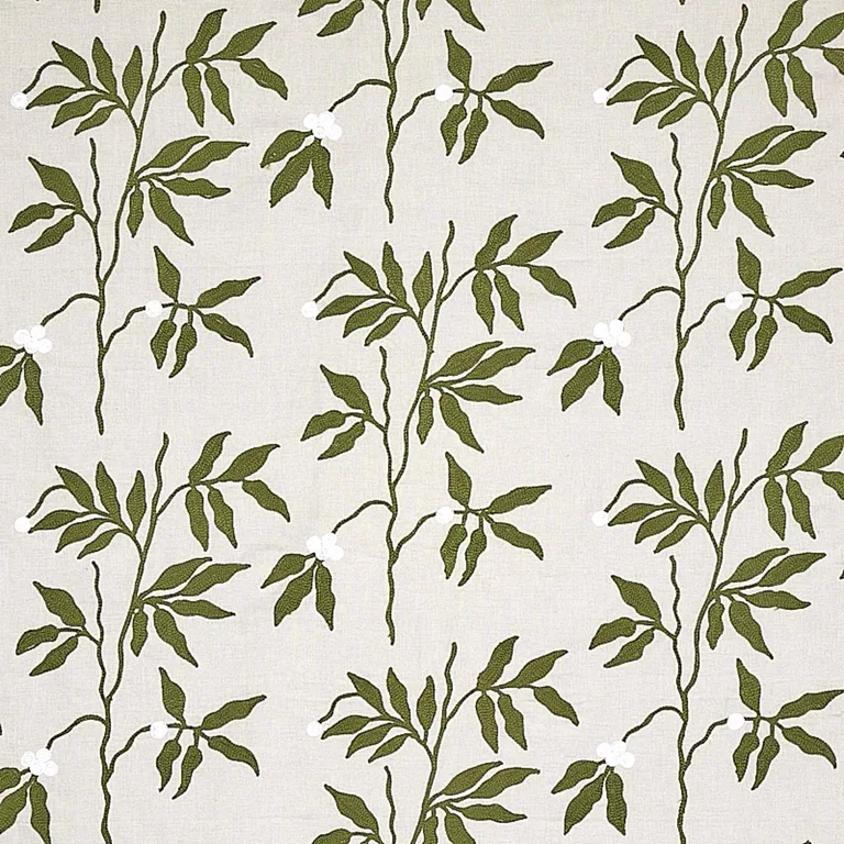 Schumacher 80430 Lilla Embroidery Olive On Neutral fabric swatch