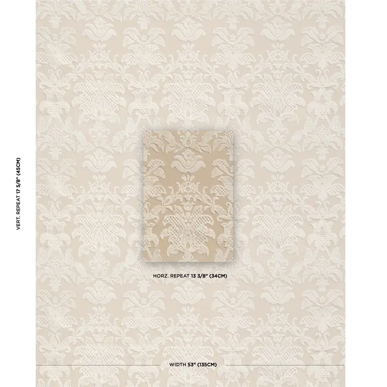 Schumacher 82161 Limbourg Damask Velvet Pearl fabric swatch