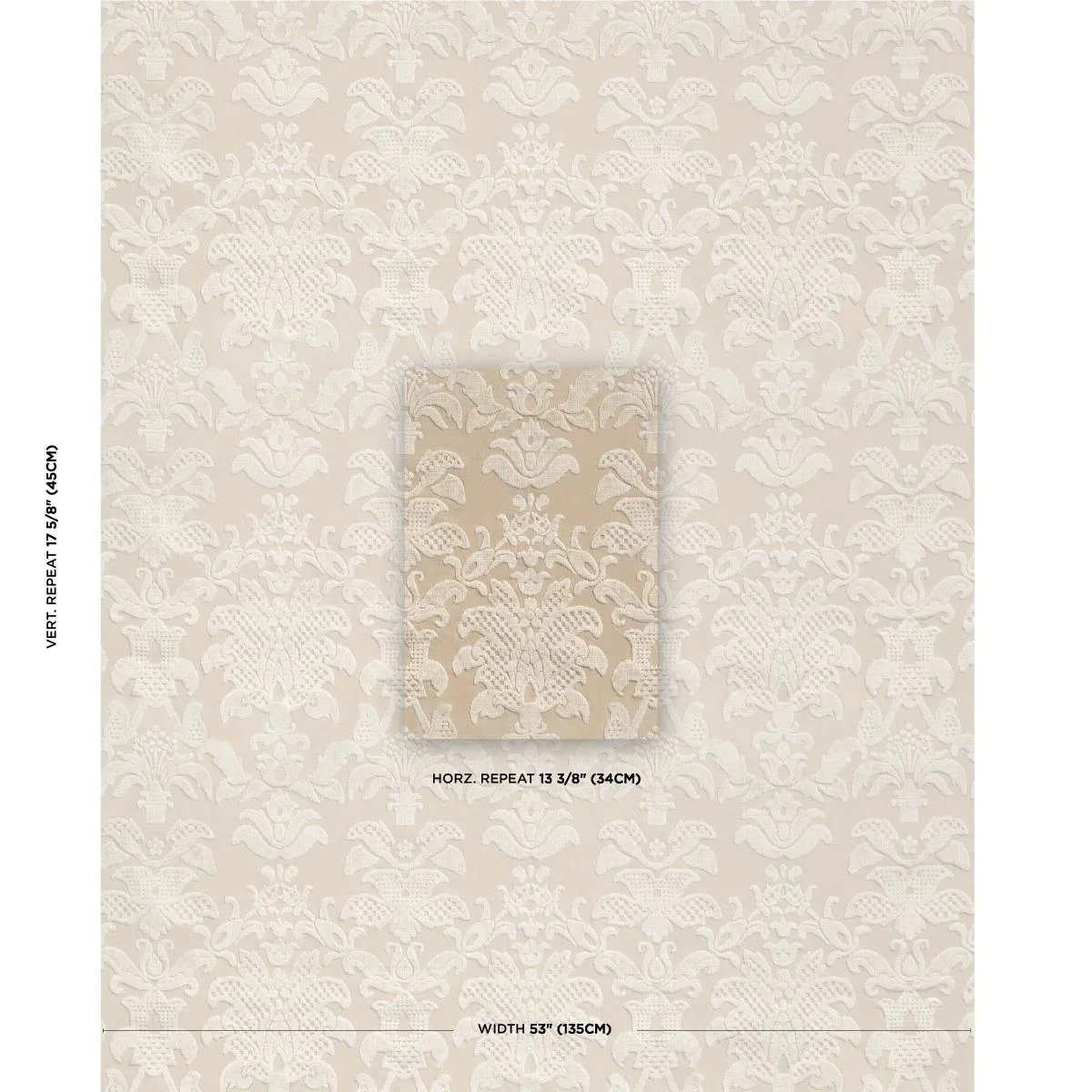 Schumacher 82161 Limbourg Damask Velvet Pearl fabric swatch