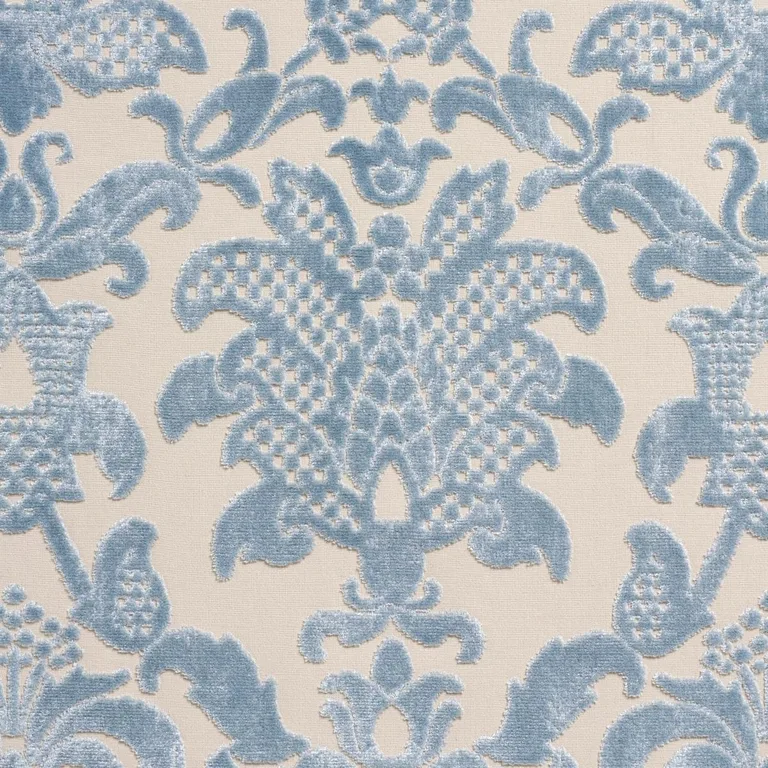 Schumacher 82160 Limbourg Damask Velvet Sky fabric swatch