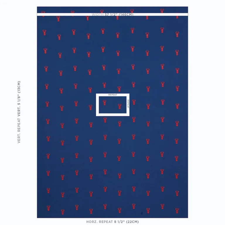 Schumacher 78800 Lobster Embroidery Navy fabric swatch