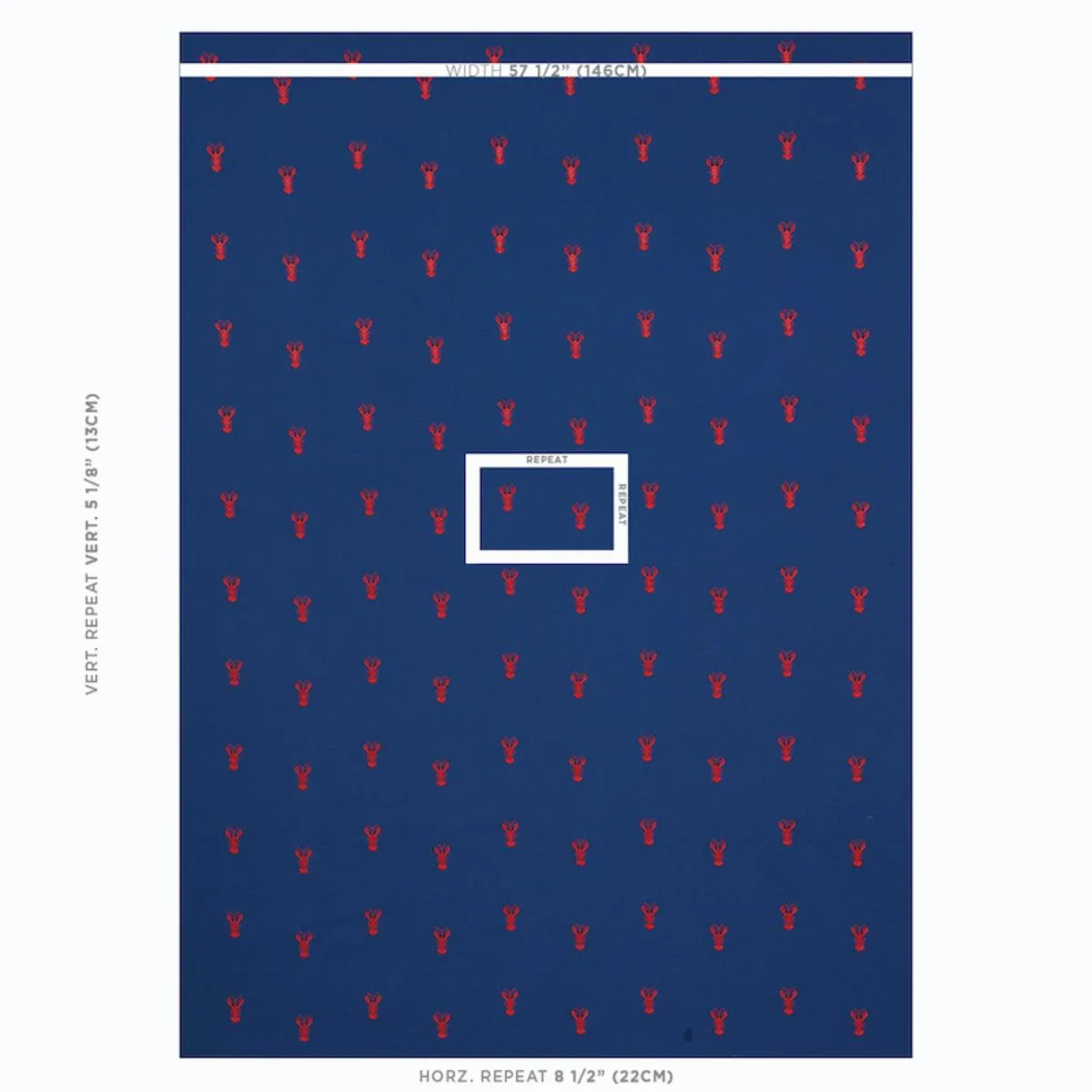 Schumacher 78800 Lobster Embroidery Navy fabric swatch