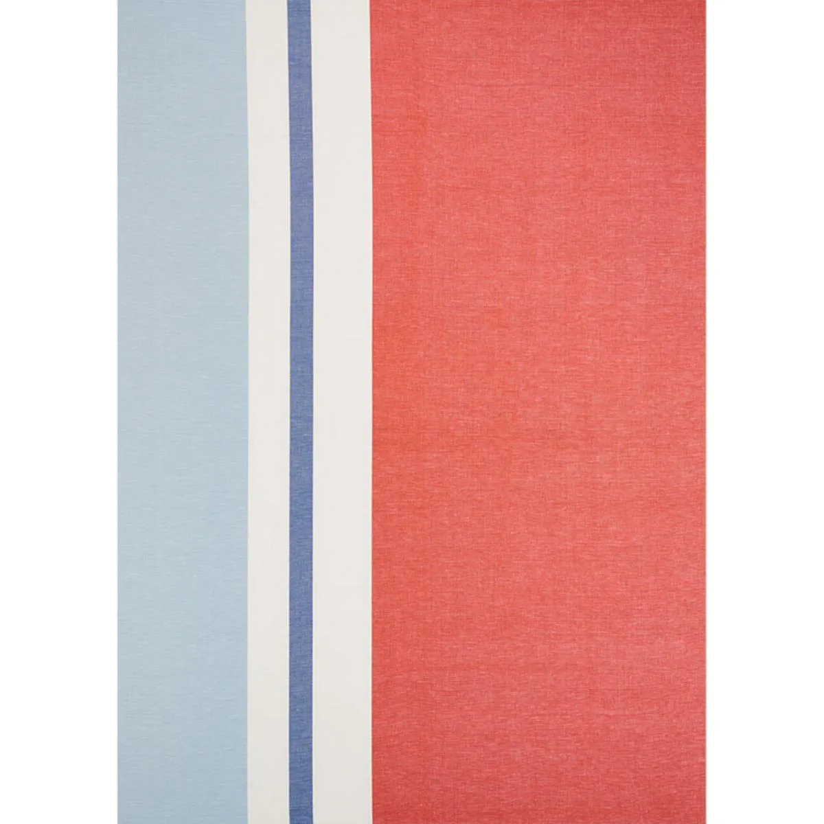 Schumacher 79662 Lolland Linen Stripe Sky & Coral fabric swatch