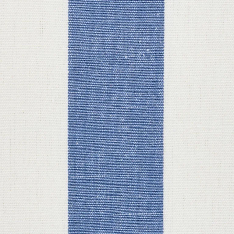 Schumacher 79662 Lolland Linen Stripe Sky & Coral fabric swatch