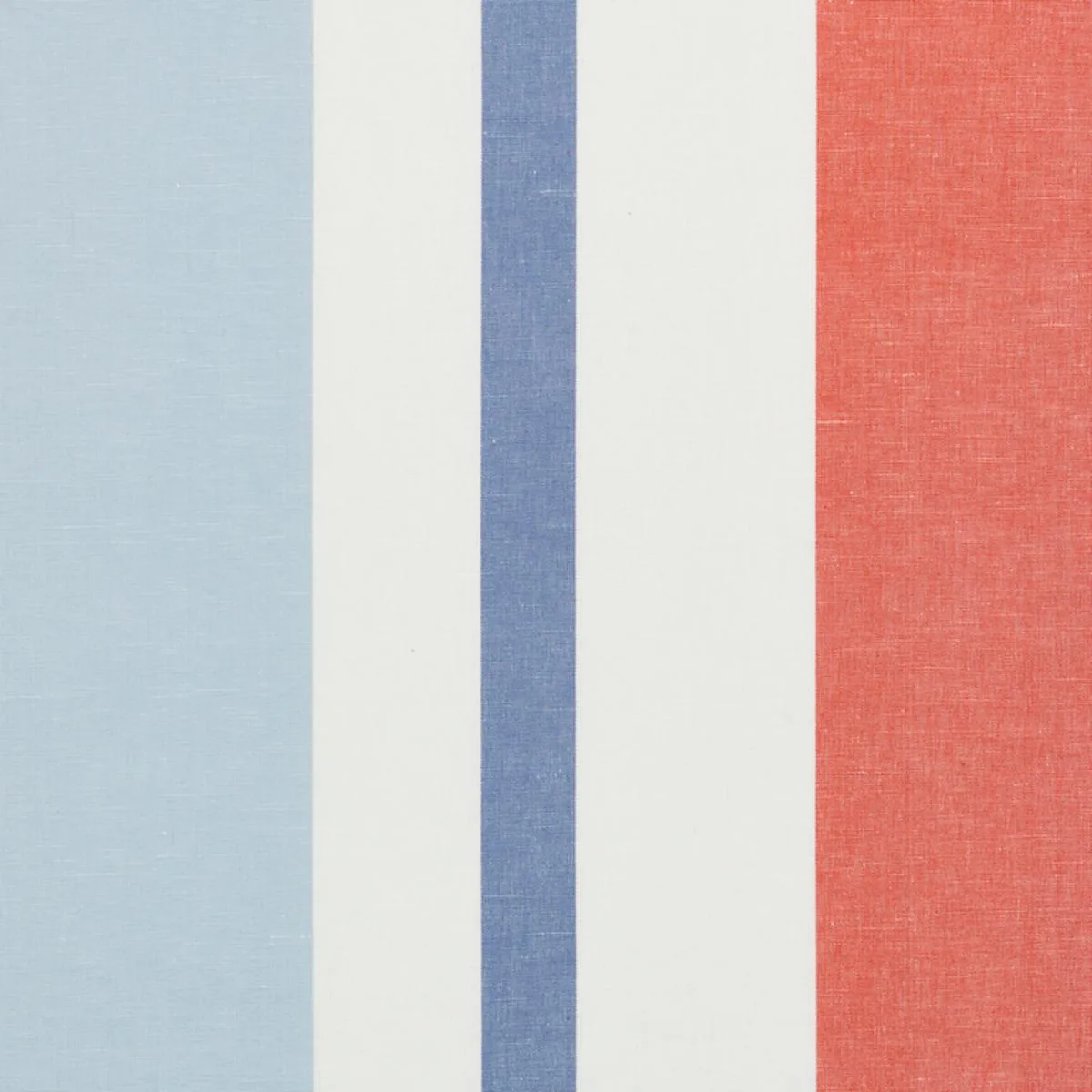 Schumacher 79662 Lolland Linen Stripe Sky & Coral fabric swatch