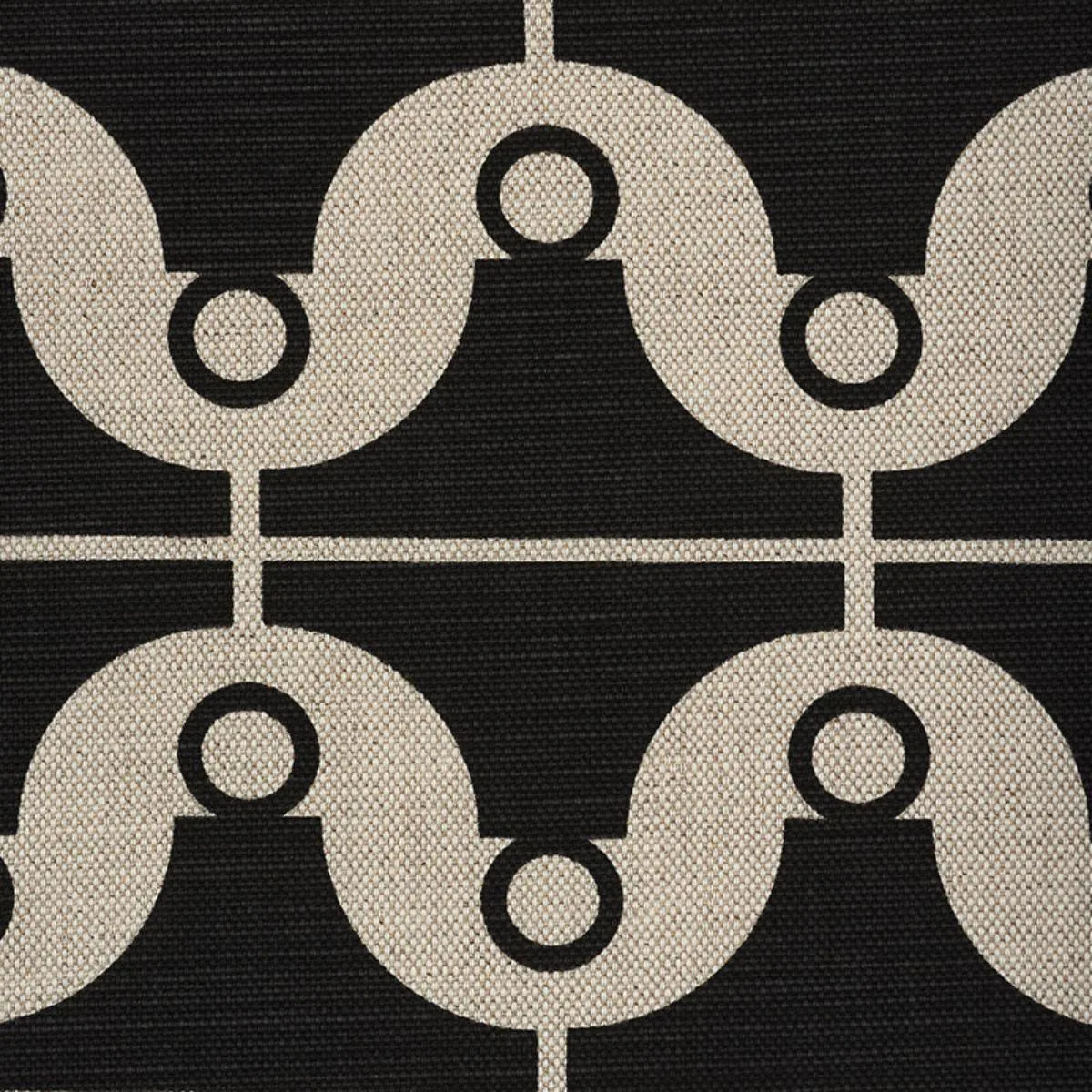 Schumacher 177132 London Bridge Black & Natural fabric swatch