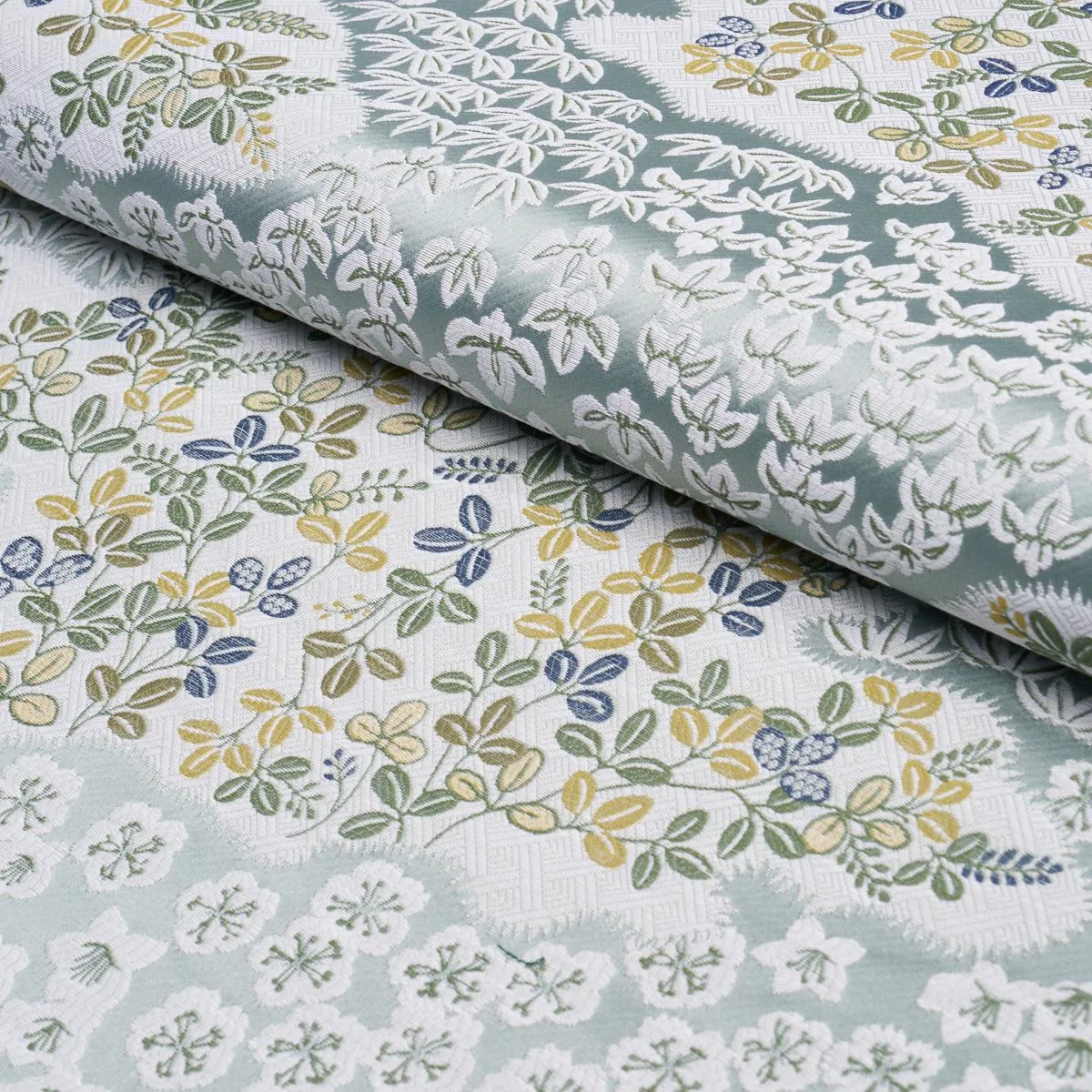 Schumacher 85642 Lorene Sky fabric swatch