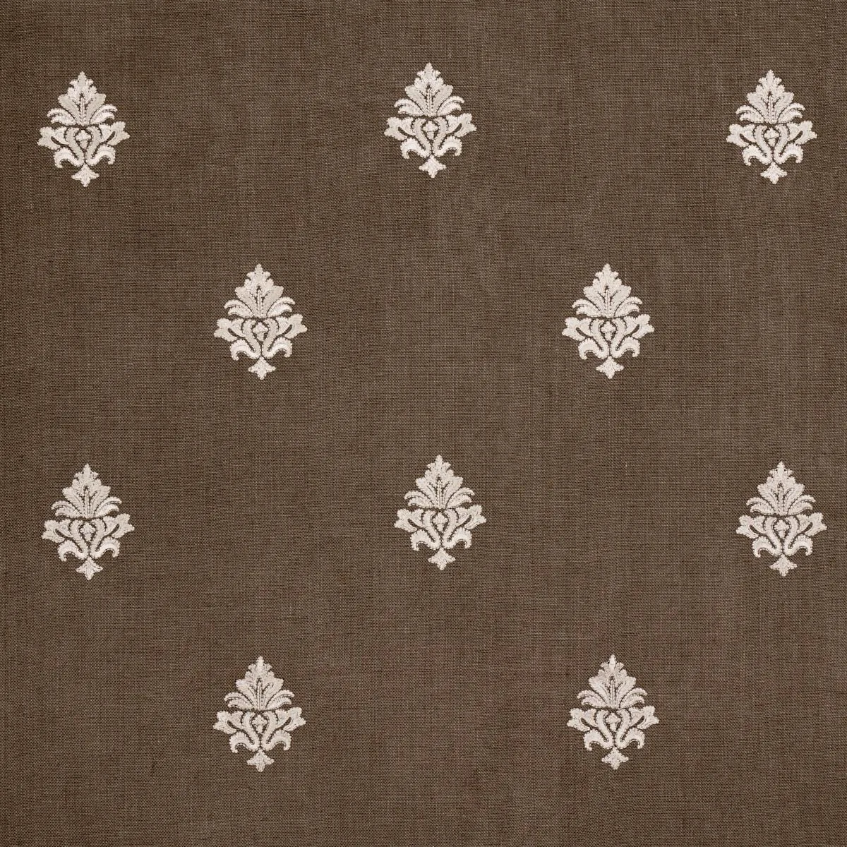 Schumacher 64722 Lorenzo Embroidery Coffee Bean fabric swatch