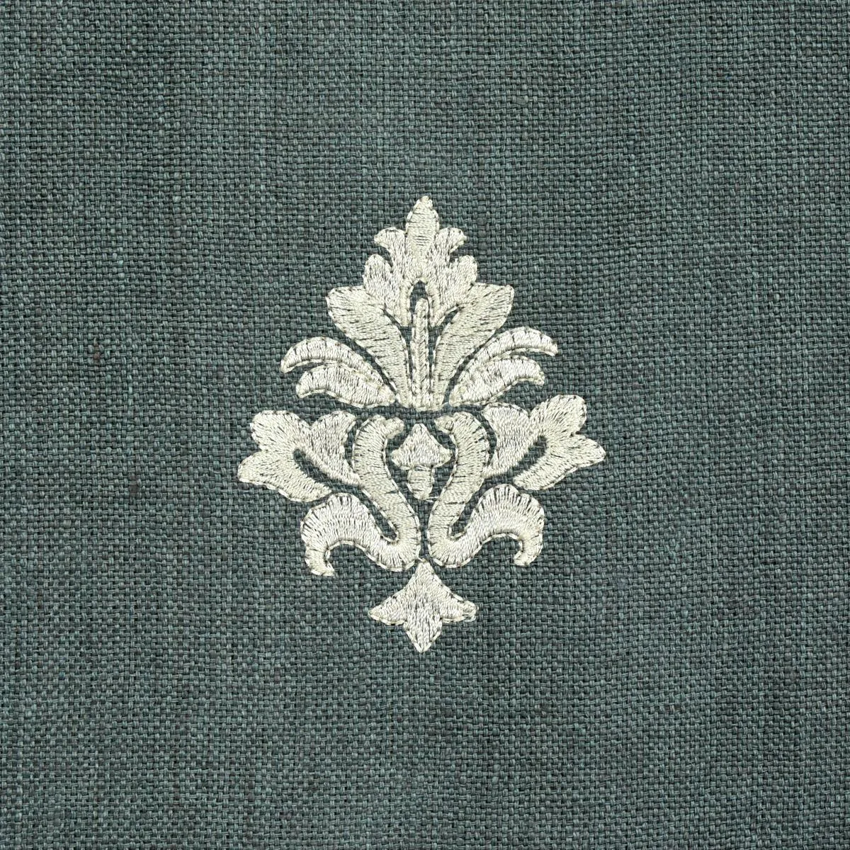 Schumacher 64721 Lorenzo Embroidery Midnight fabric swatch