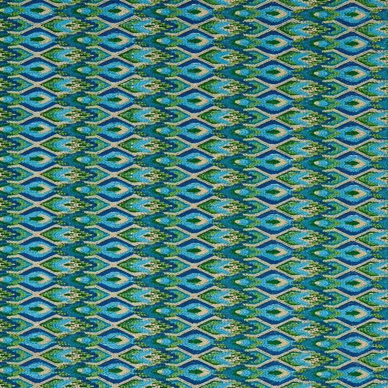 Schumacher 81470 Lorikeet Embroidery Peacock fabric swatch