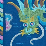 Schumacher 78091 Lotan Dragon Embroidery Blue fabric swatch
