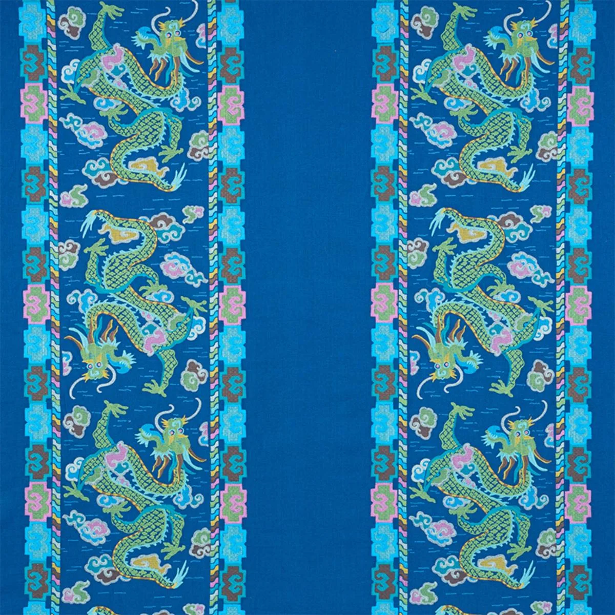Schumacher 78091 Lotan Dragon Embroidery Blue fabric swatch