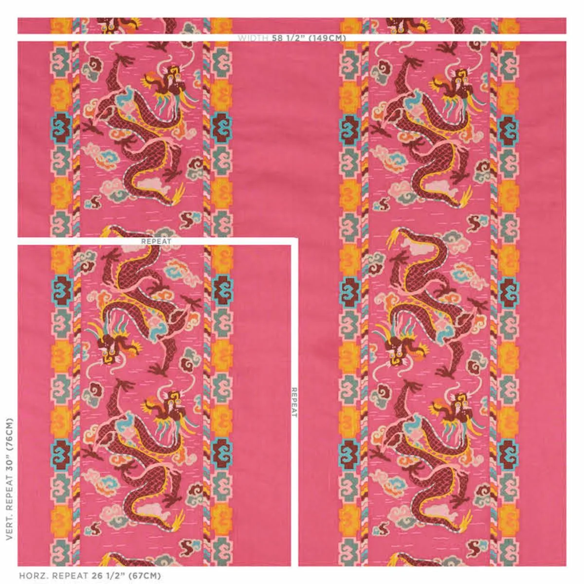 Schumacher 78092 Lotan Dragon Embroidery Pink fabric swatch