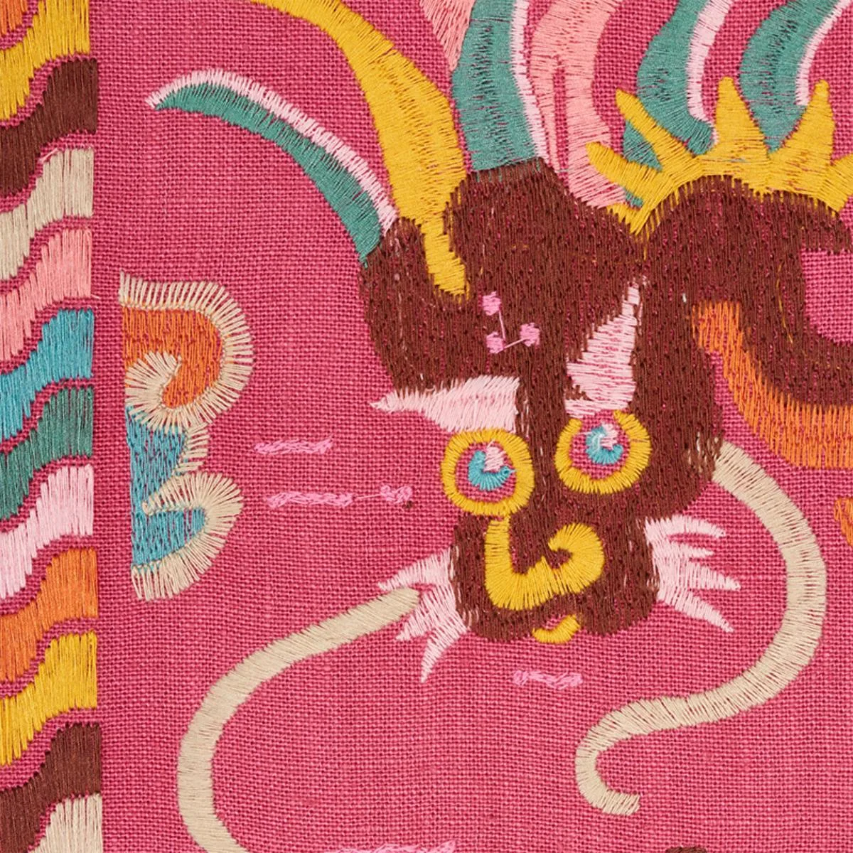 Schumacher 78092 Lotan Dragon Embroidery Pink fabric swatch