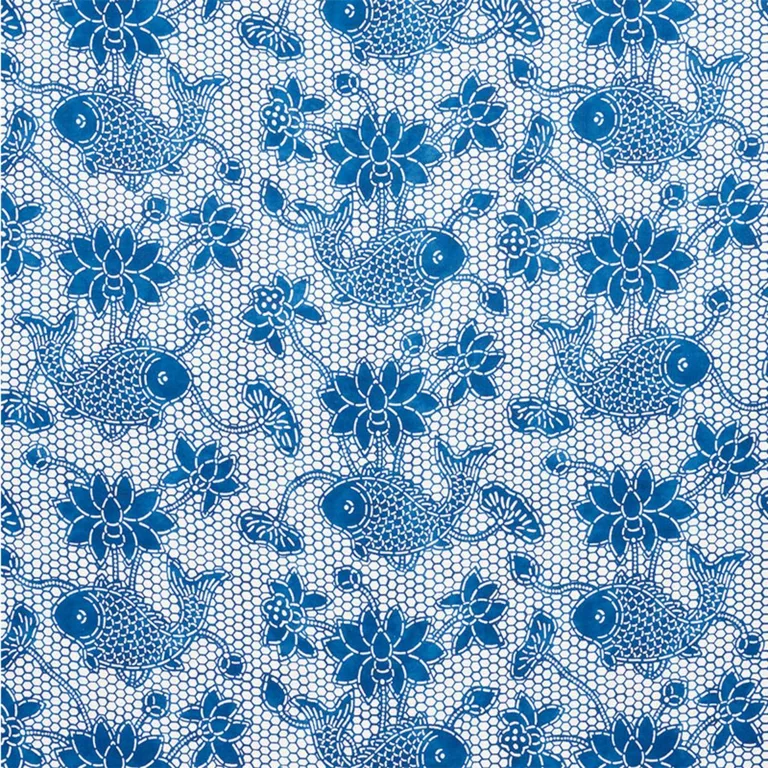 Schumacher 177790 Lotus Batik Indigo fabric swatch