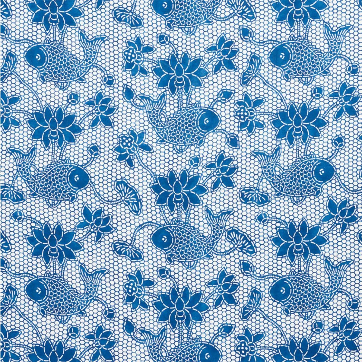 Schumacher 177790 Lotus Batik Indigo fabric swatch