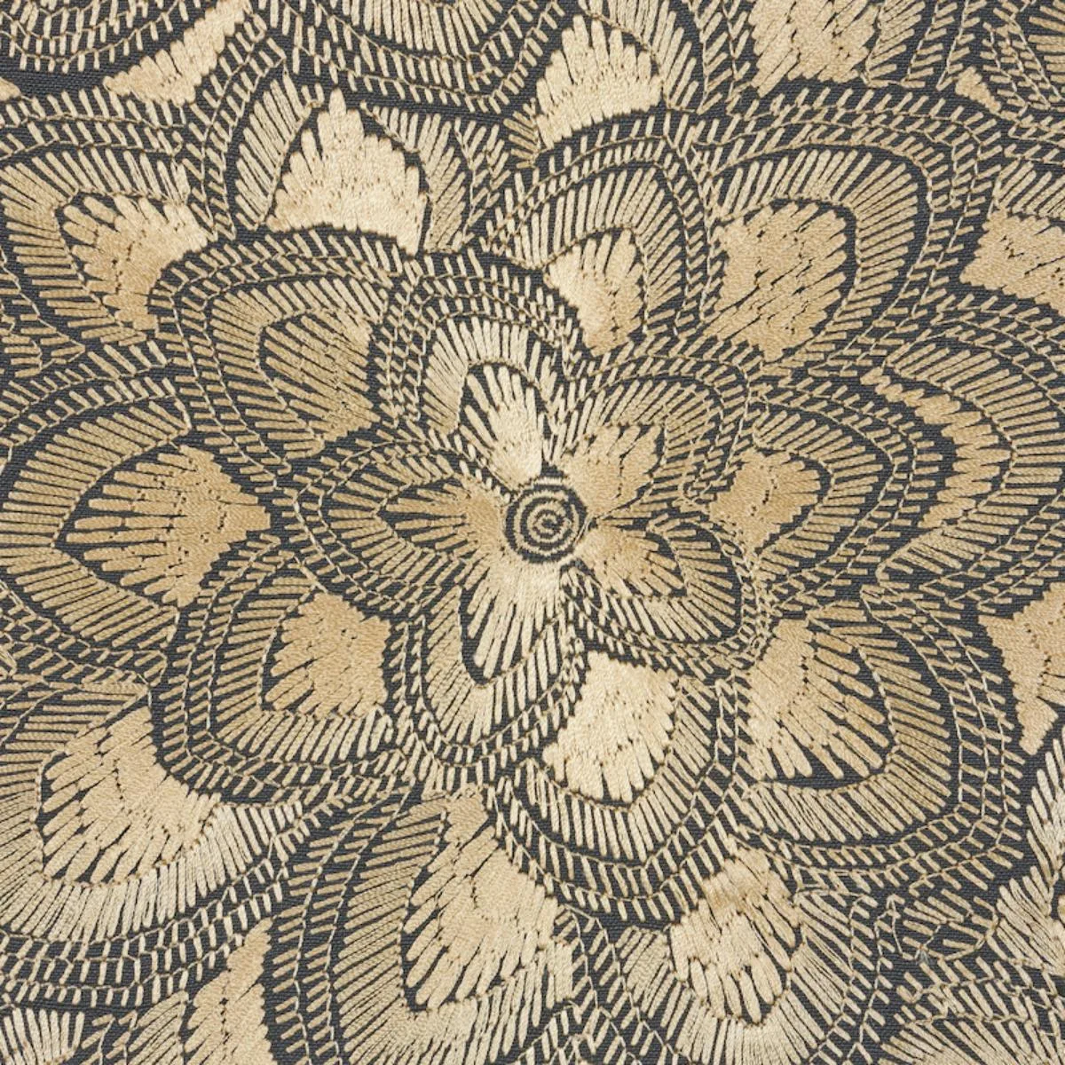 Schumacher 78340 Lotus Embroidery Gold fabric swatch