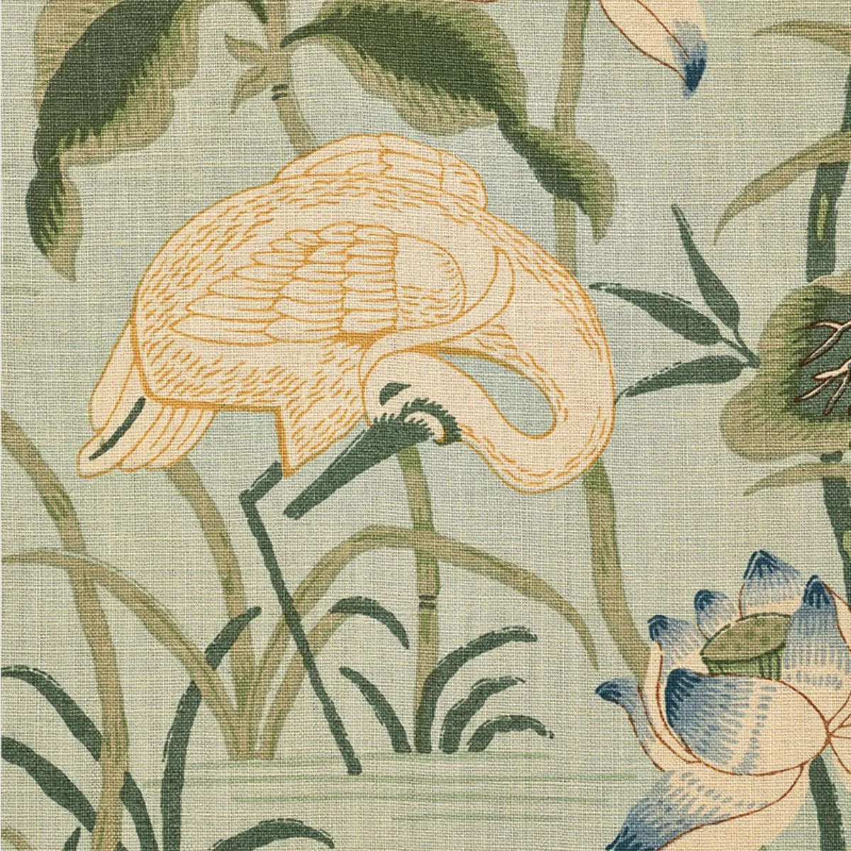 Schumacher 172938 Lotus Garden Aqua fabric swatch