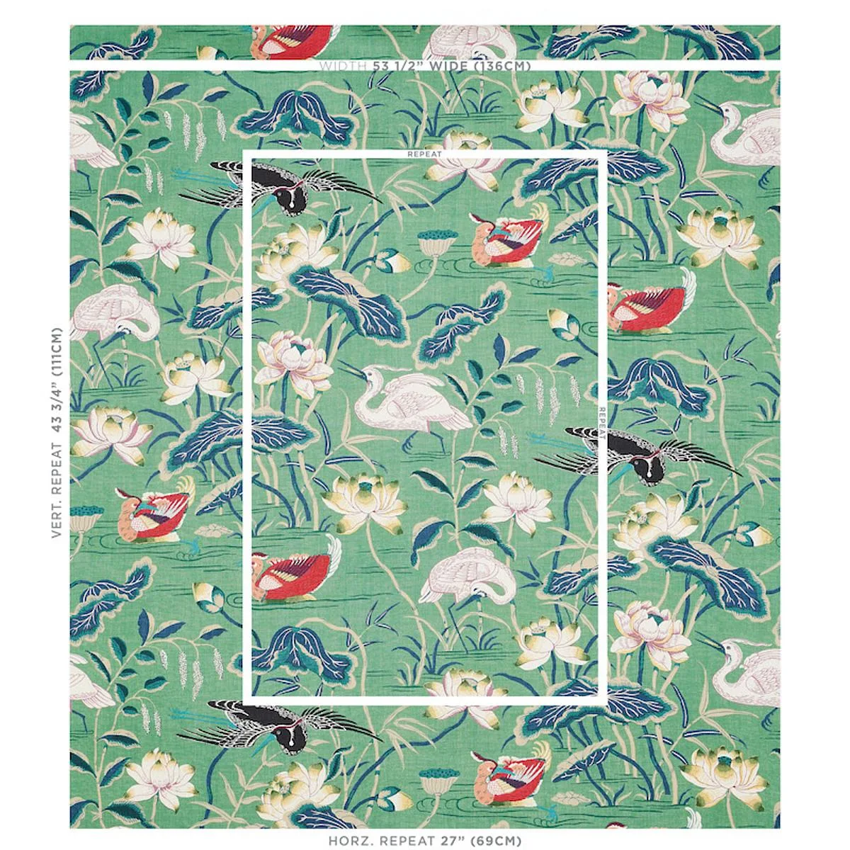 Schumacher 172935 Lotus Garden Jade fabric swatch