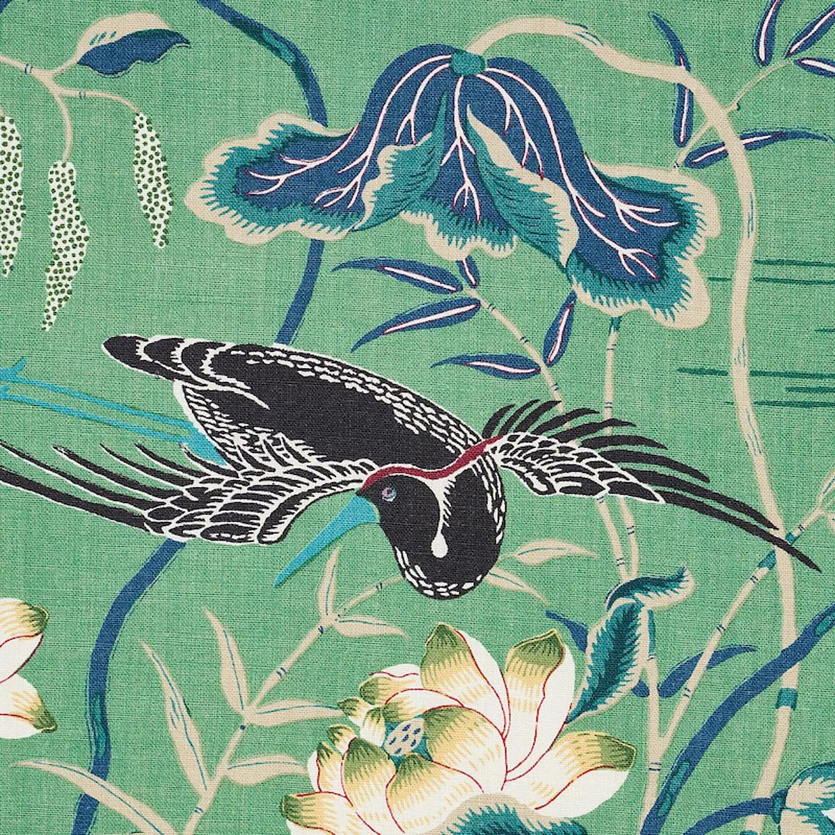Schumacher 172935 Lotus Garden Jade fabric swatch