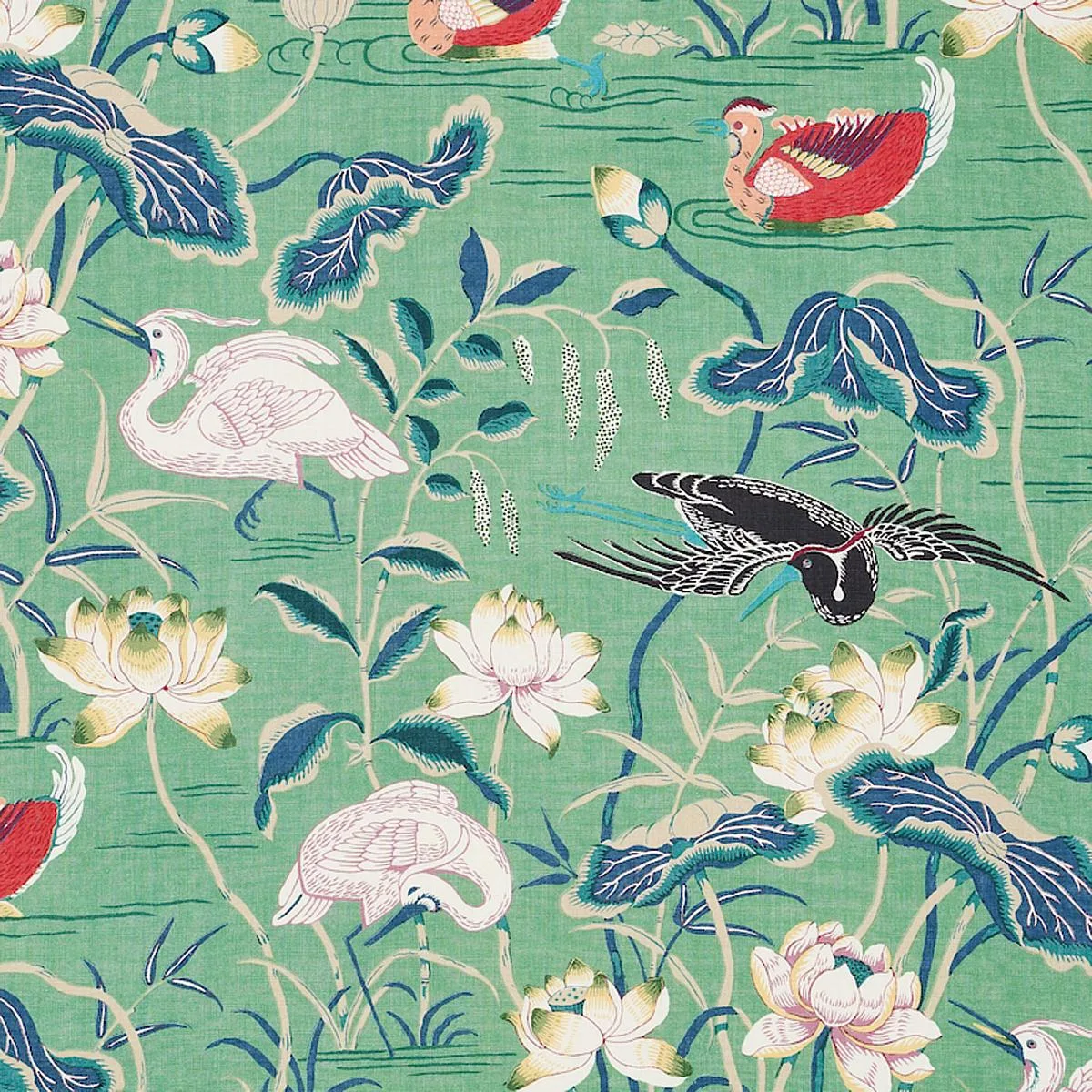 Schumacher 172935 Lotus Garden Jade fabric swatch