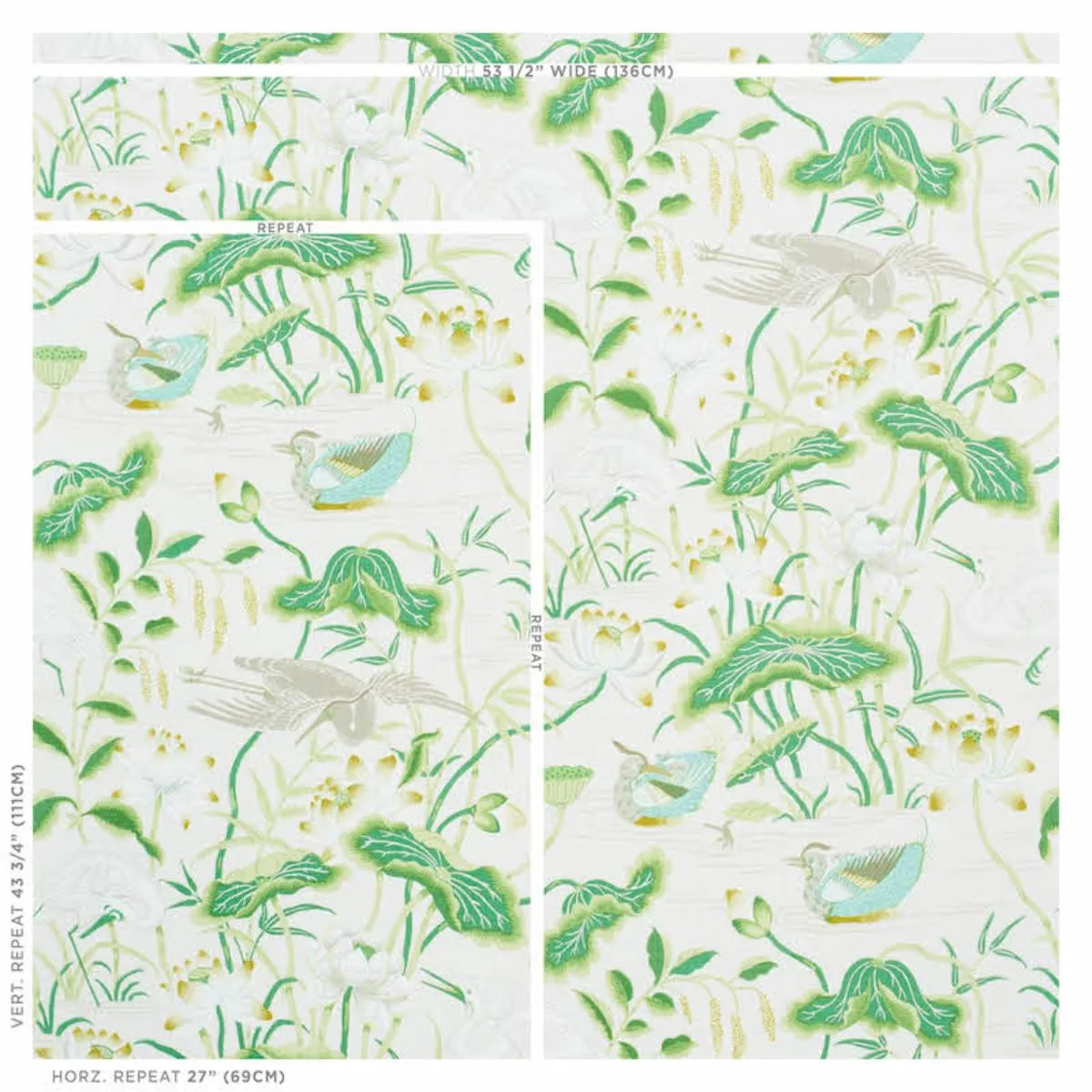 Schumacher 172939 Lotus Garden Leaf fabric swatch