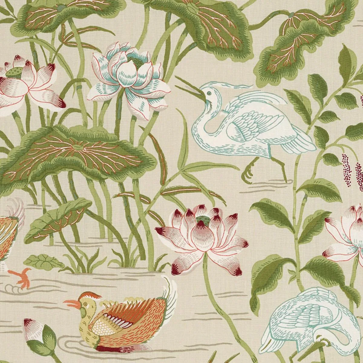 Schumacher 172936 Lotus Garden Parchment fabric swatch