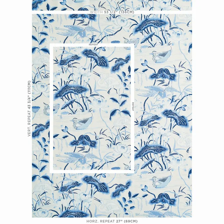 Schumacher 179042 Lotus Garden Porcelain fabric swatch